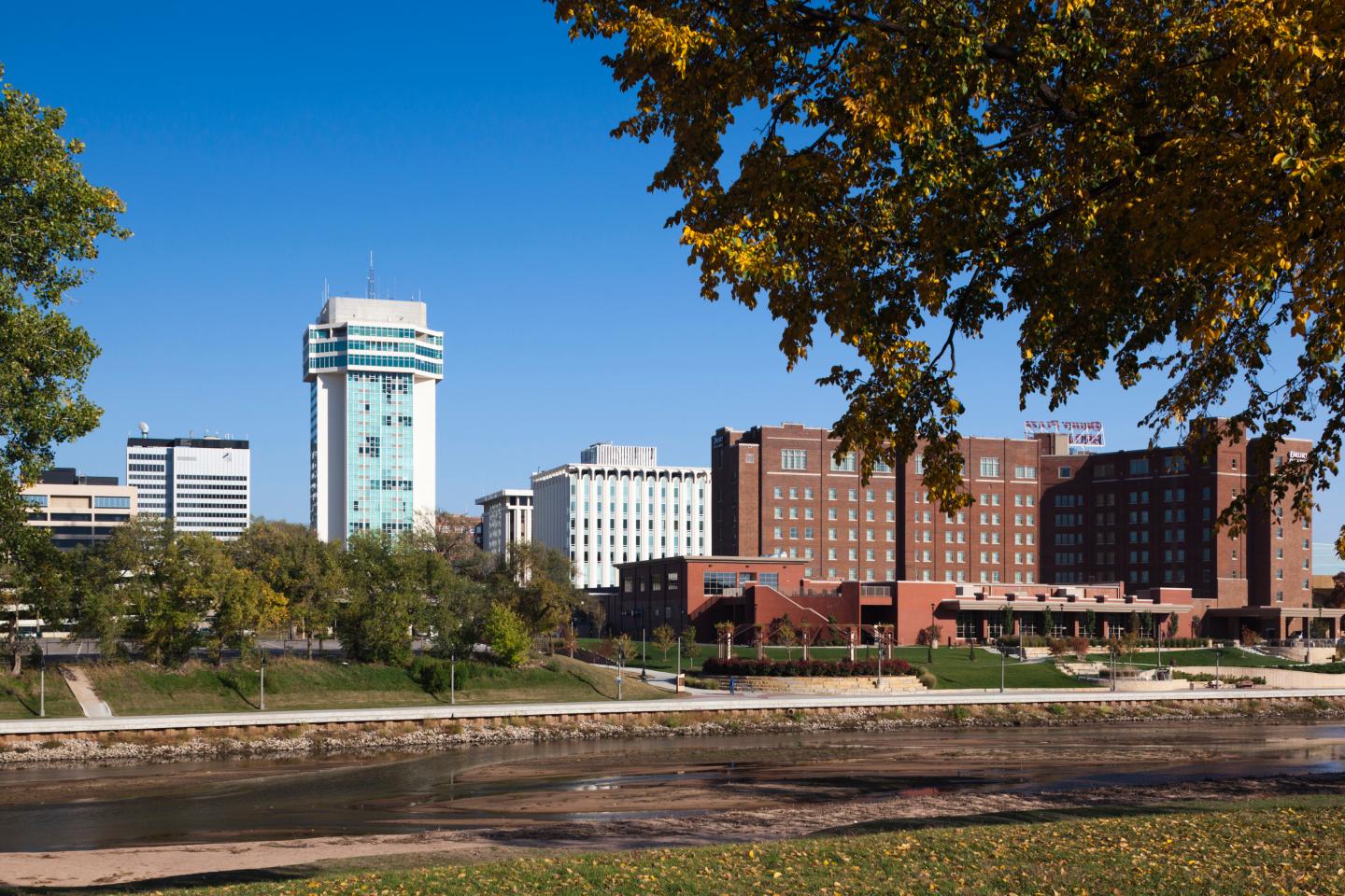 Skyline by Arkansas River, Wichita, Kansas, USA
