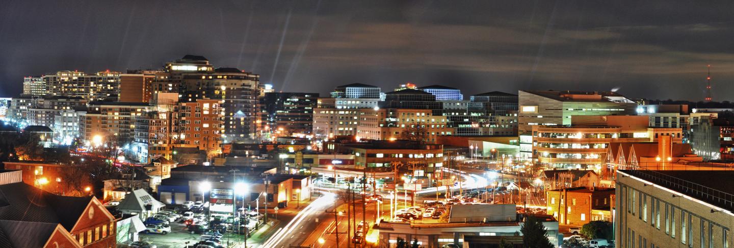 Night skyline view of Arlington, VA