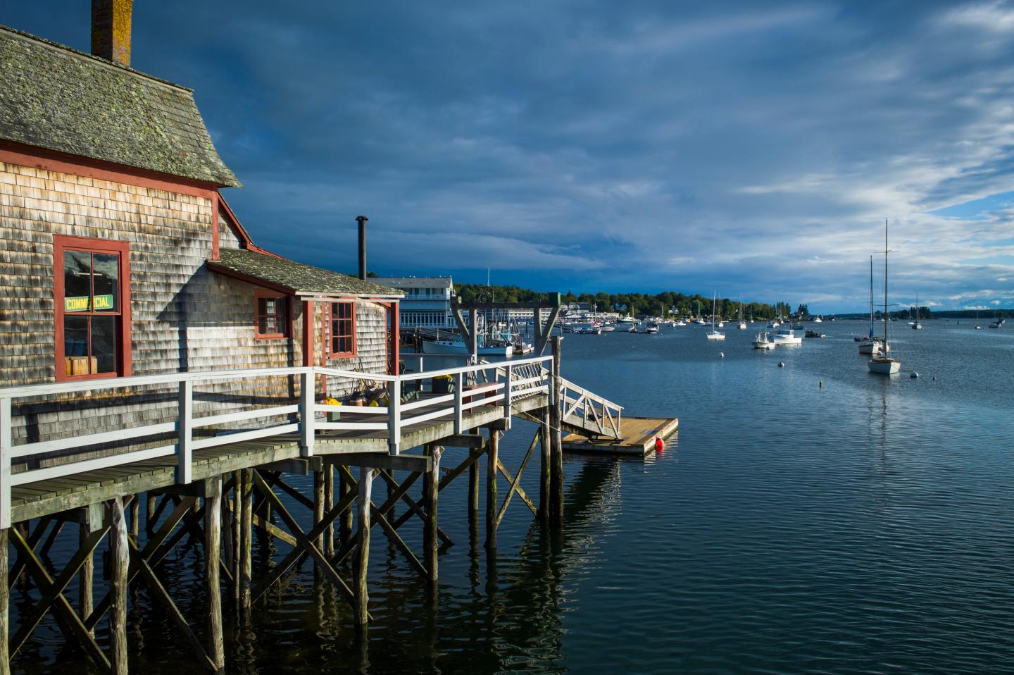 Harbor pedestrian bridge, Boothbay Harbor, Maine, USA