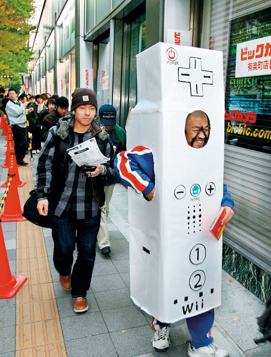 A customer wearing costume depicting a c