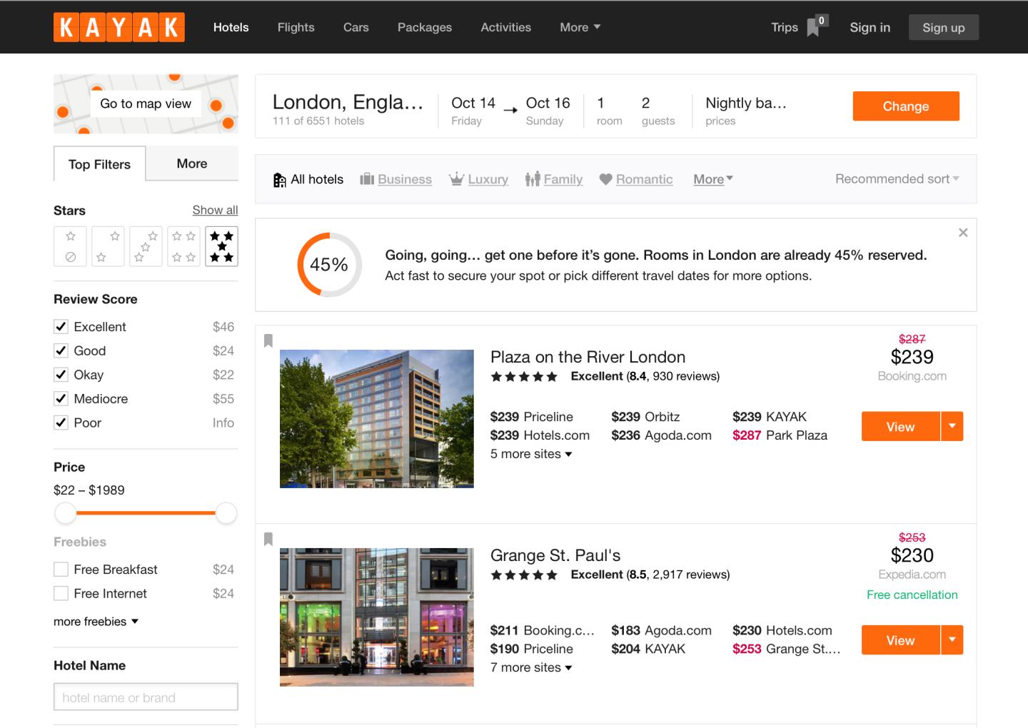 Kayak Web Page