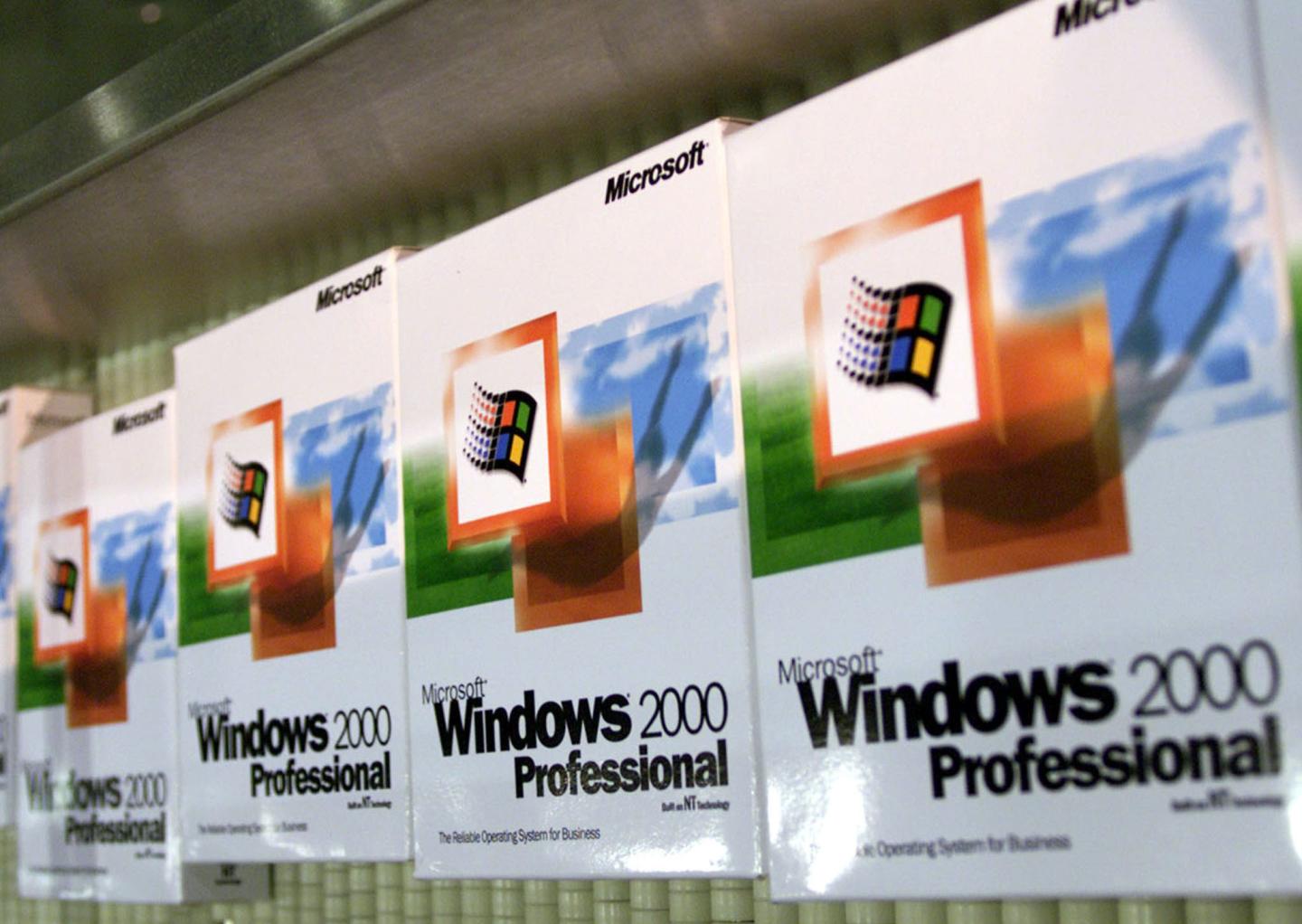The First Copies Of Microsoft's Windows 2000 Roll Out On An Assembley Line