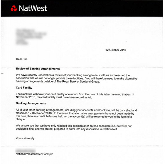 A notice from NatWest bank posted to RT's website.