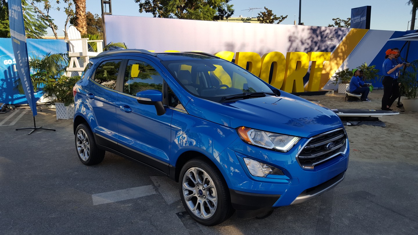 The Ford EcoSport in the "Titanium" trim at the Go Small, Live Big pop-up event in Hollywood.