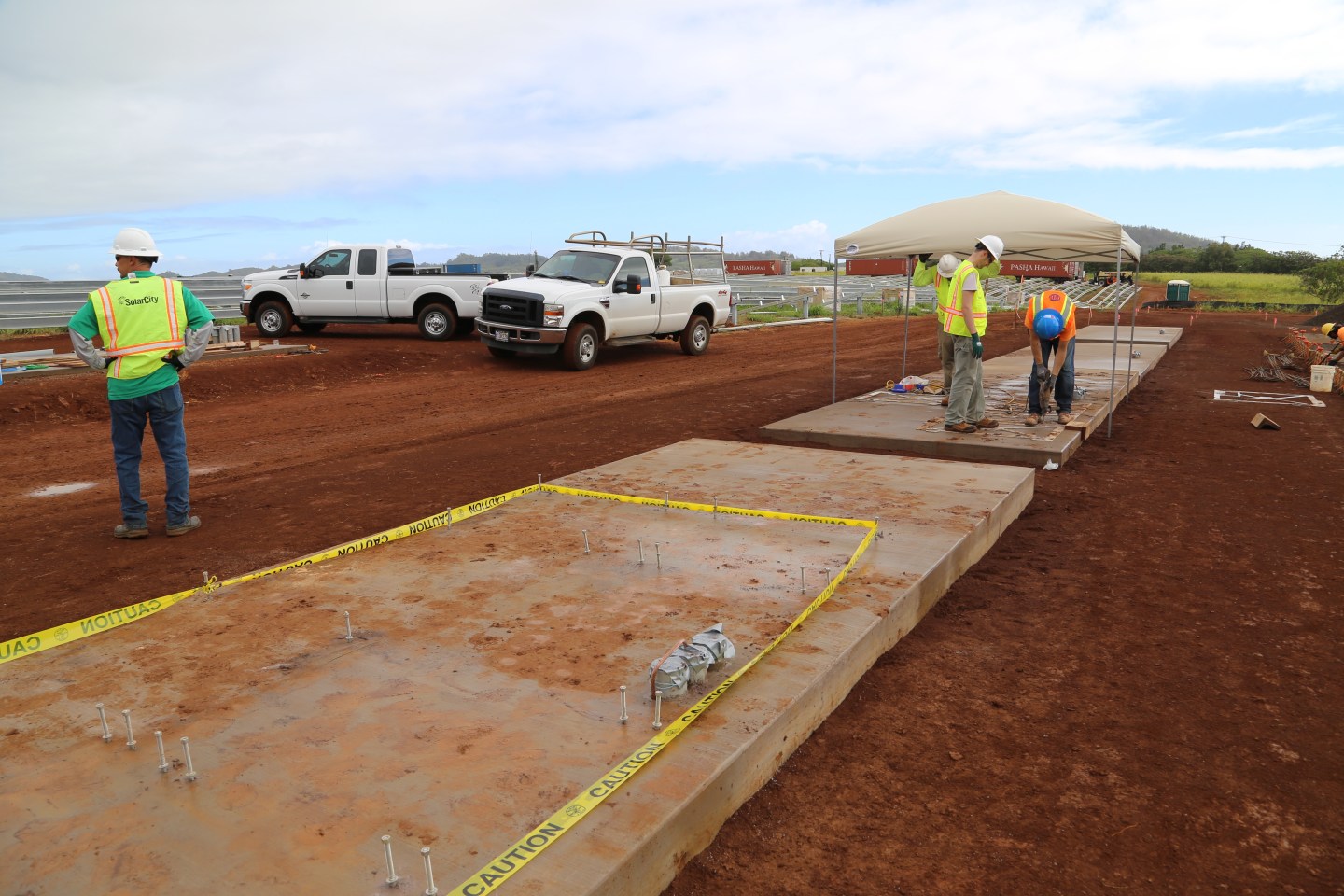 The concrete pads where Tesla's Powerwall batteries will soon be installed on the island of Kauai.