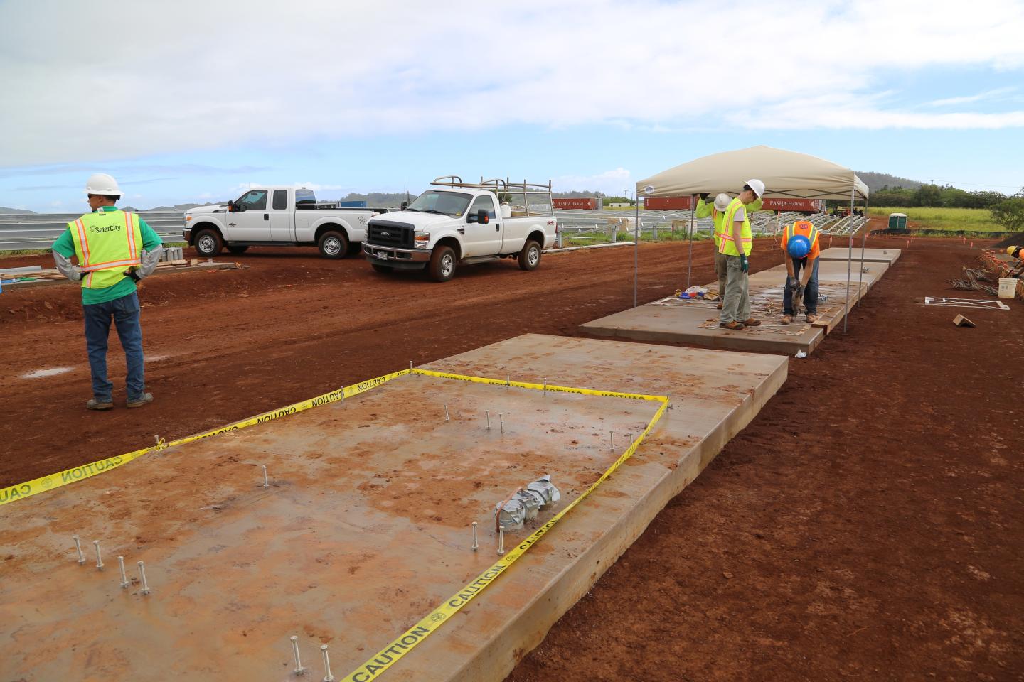 The concrete pads where Tesla's Powerwall batteries will soon be installed on the island of Kauai.