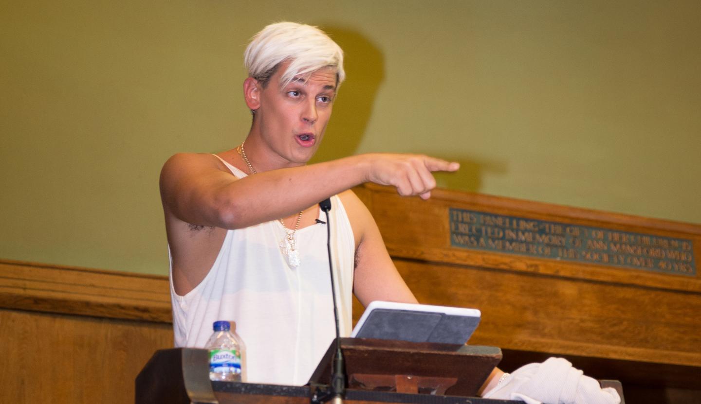 Milo Yiannopoulos speaks at the Young British Heritage Society launch event, his first British appearance since being banned from Twitter on August 17, 2016 in London, England. 