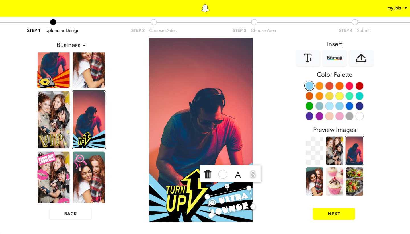 Snapchat's templates for business geofilters.