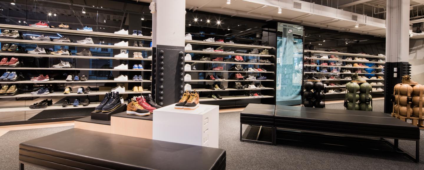 The SoHo store features Nike's largest sneaker wall.