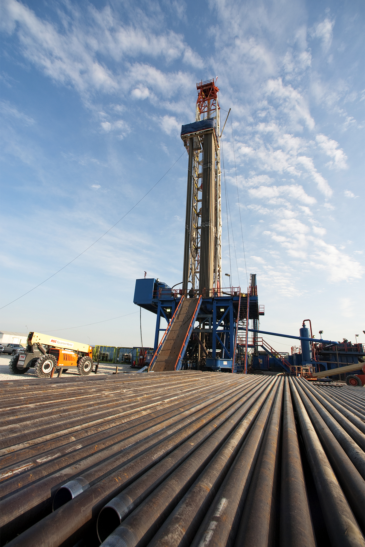 Drill pipe ready for use on a rig at Exxon's Johnson Ranch site outside Fort Worth.