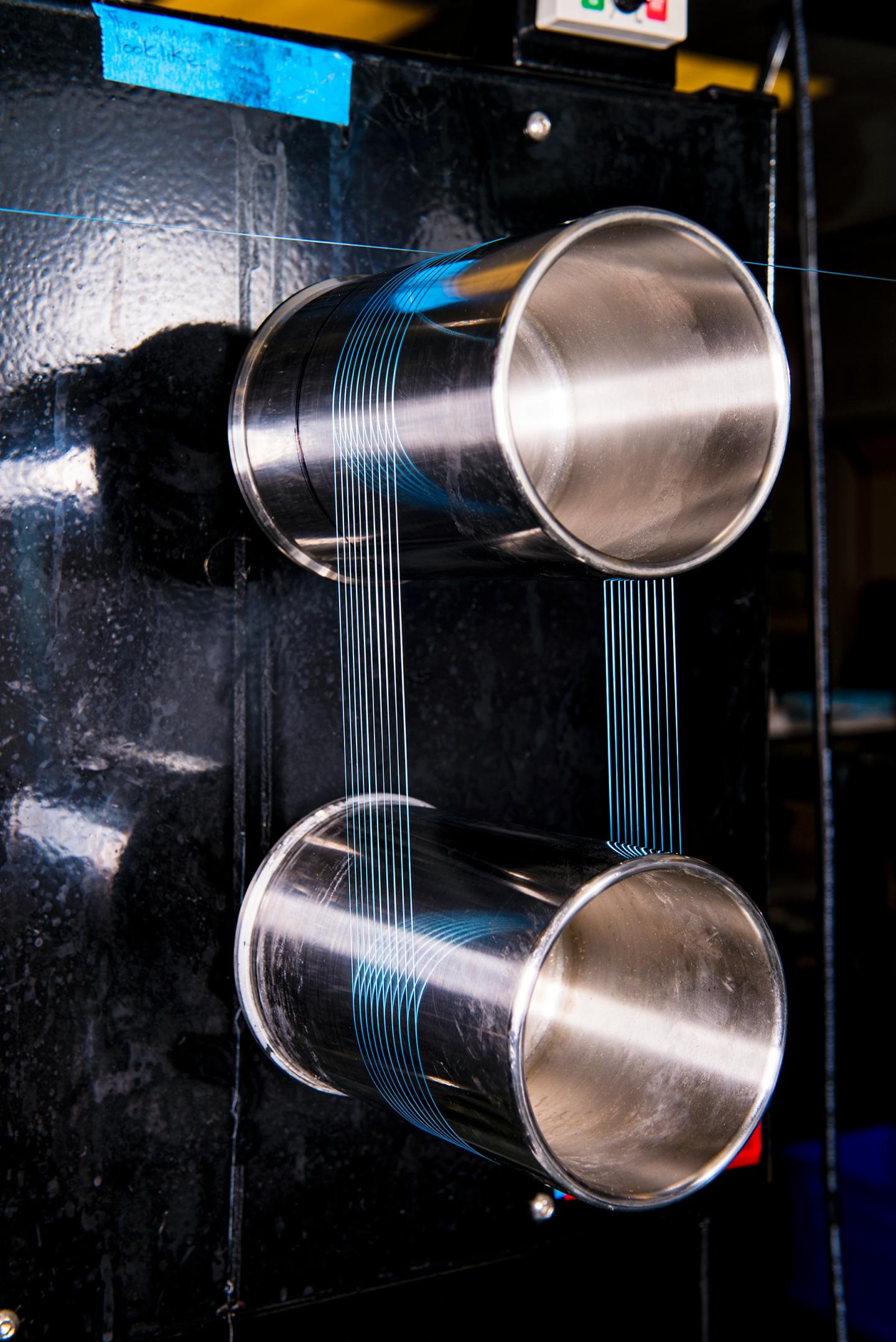 Synthetic thread on spools at Bolt's lab.