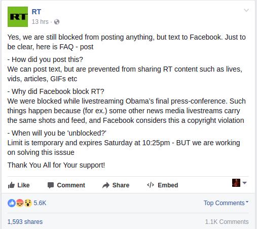 Russia Today Facebook post