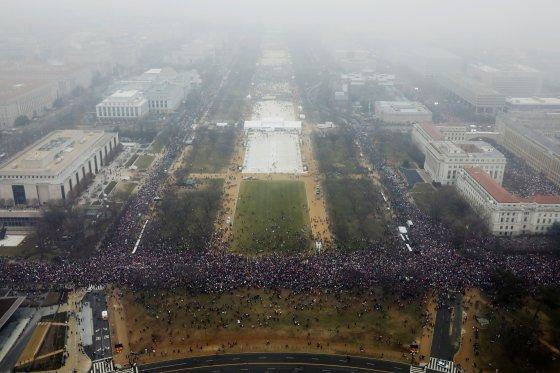 Demonstrators take part in the Women's March to protest Donald Trump's inauguration as the 45th president of the United States near the U.S. Capitol in Washington