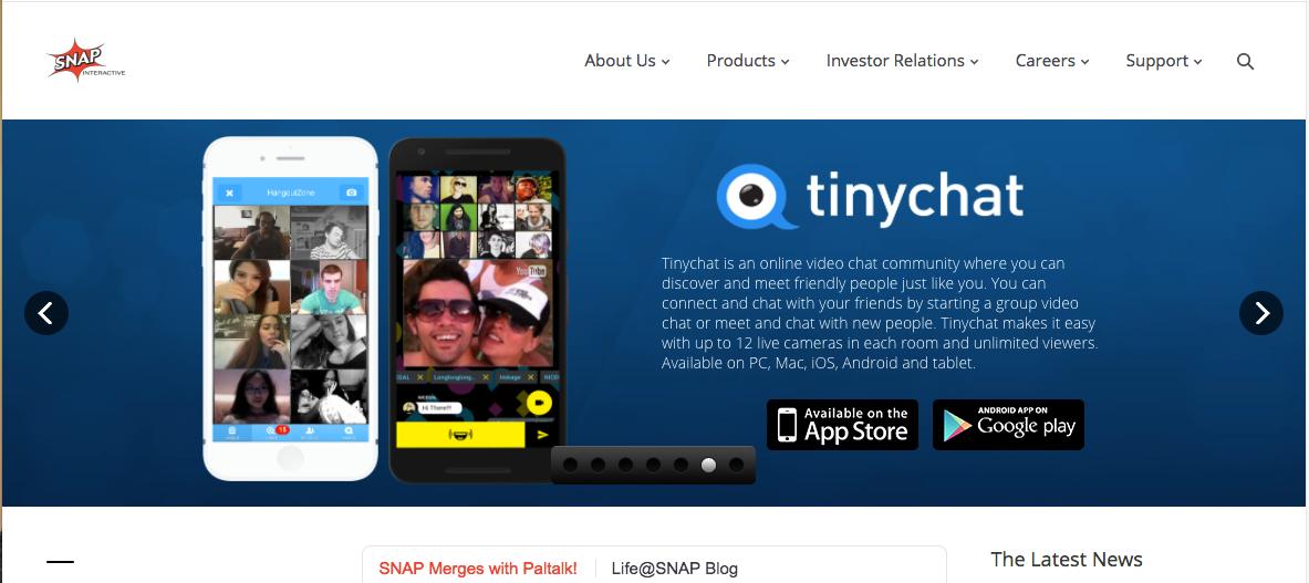 A screen shot of Snap Interactive's website feature one of its chatting apps.
