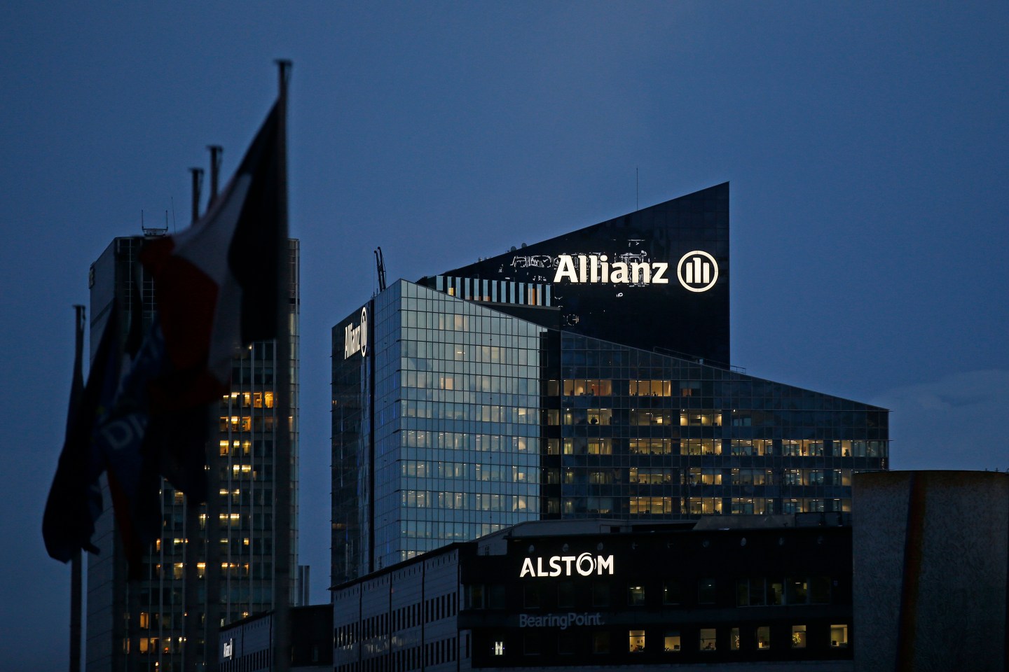 The logo of Europe's biggest insurer Allianz SE is seen on the company tower at La Defense business and financial district in Courbevoie