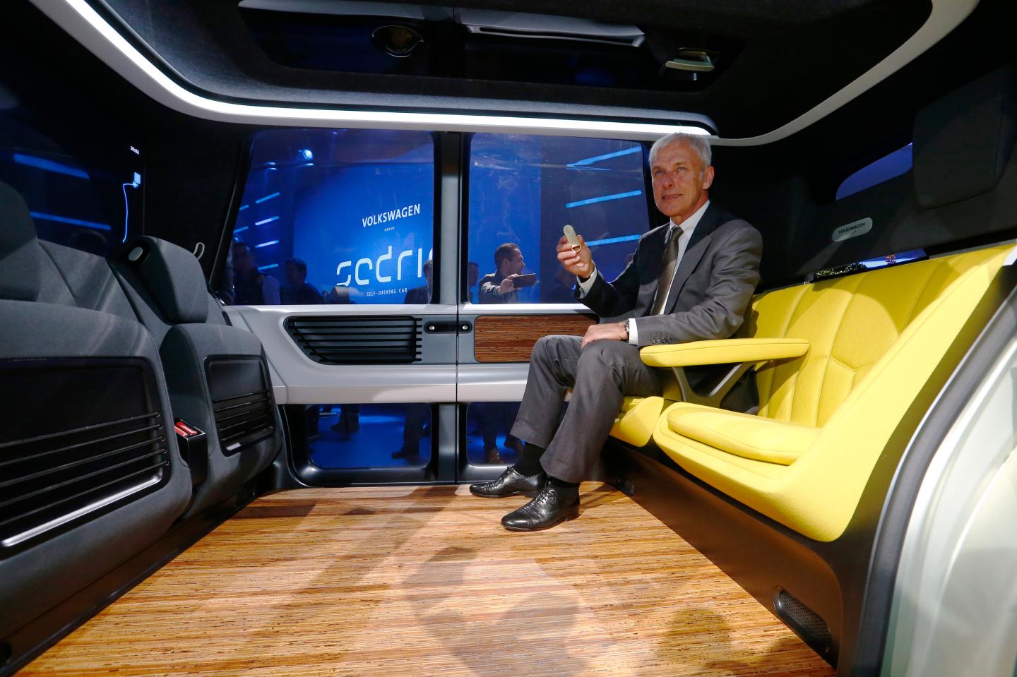 Volkswagen CEO Mueller presents Sedric concept car during Volkswagen event ahead of the 87th International Motor Show at Palexpo in Geneva
