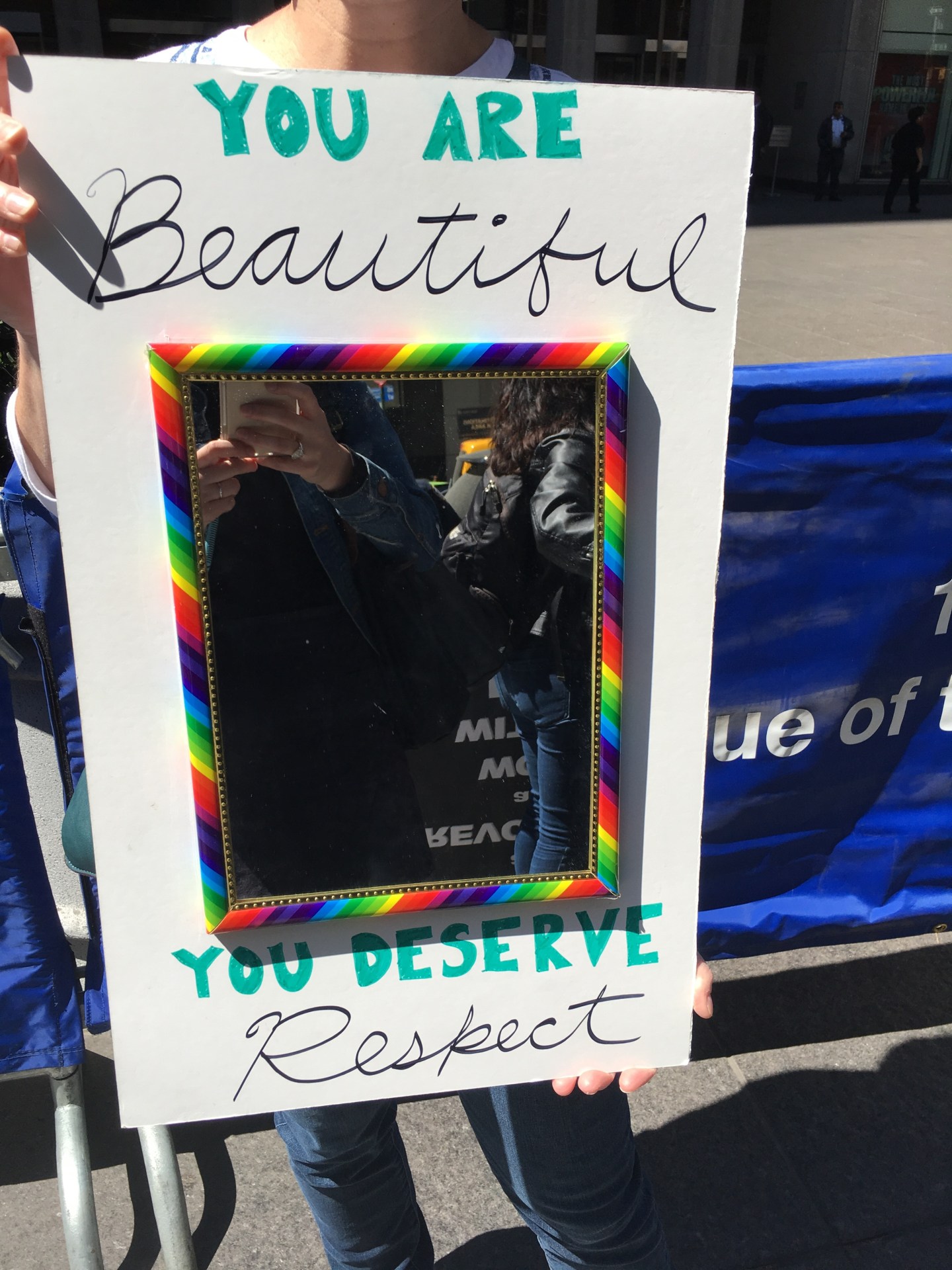 A sign held outside Fox News' headquarters during a Bill O'Reilly protest.