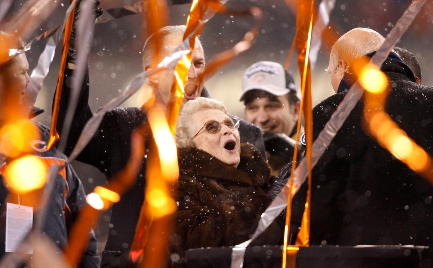 Chicago Bears principal owner Virginia Halas McCaskey celebrates Bears win over New Orleans Saints in Chicago