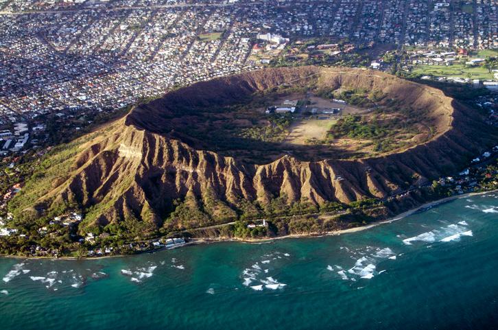 Diamond Head, Oahu, Hawaii aerial view into crater