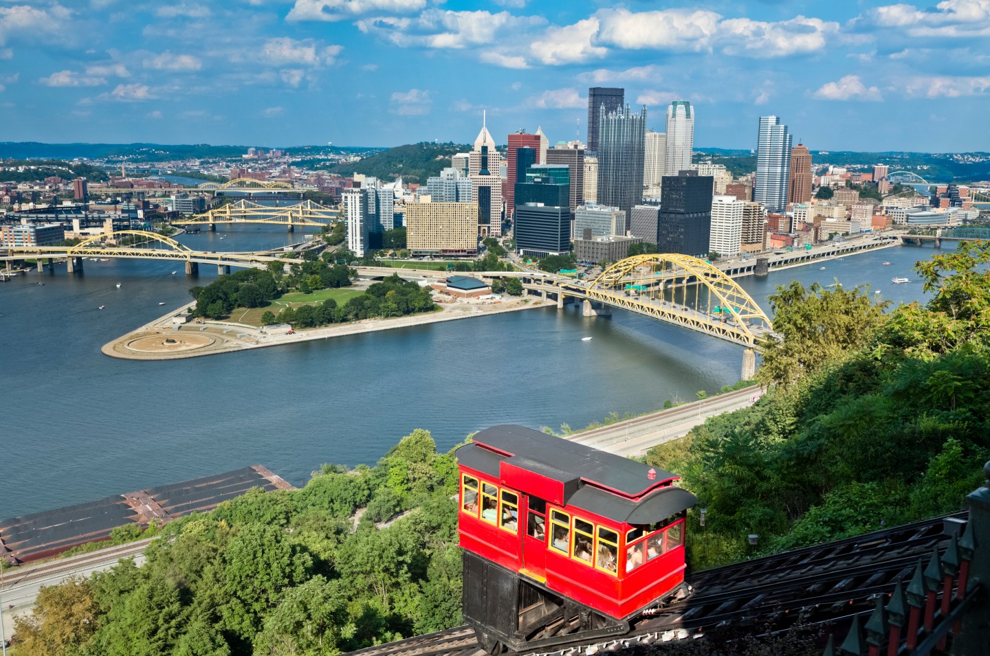 Pittsburgh, Pennsylvania and Duquesne Incline With Bright Red Cablecar