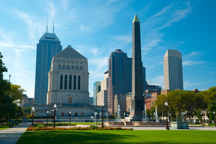 Indianapolis skyline and memorials