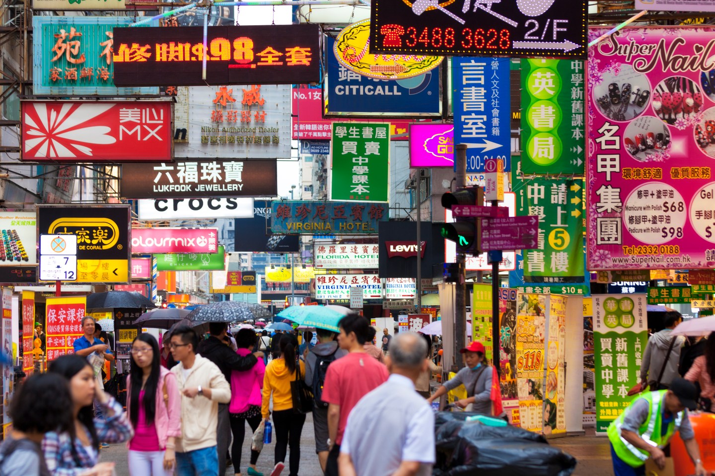 Busy street in Kowloon, Hong Kong