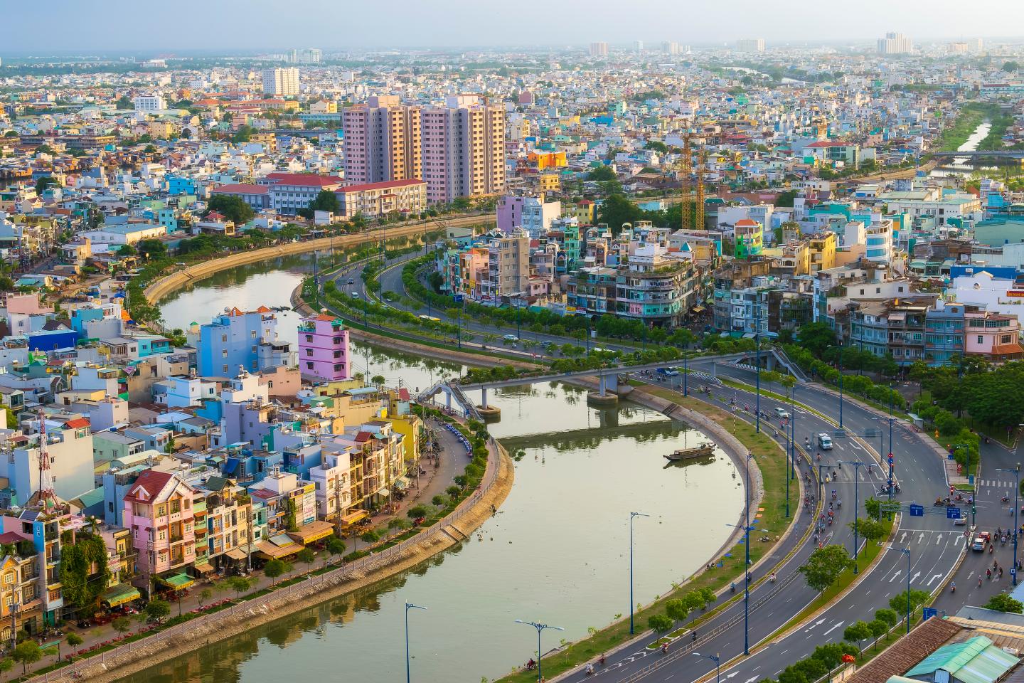 Residential district of Ho Chi Minh City at sunset