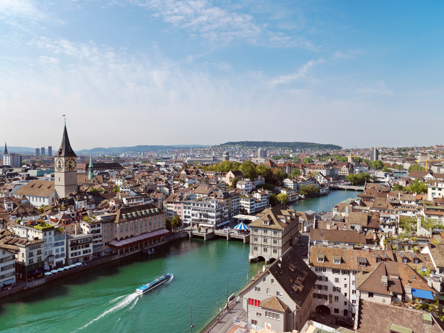 Old Town Zurich aerial view