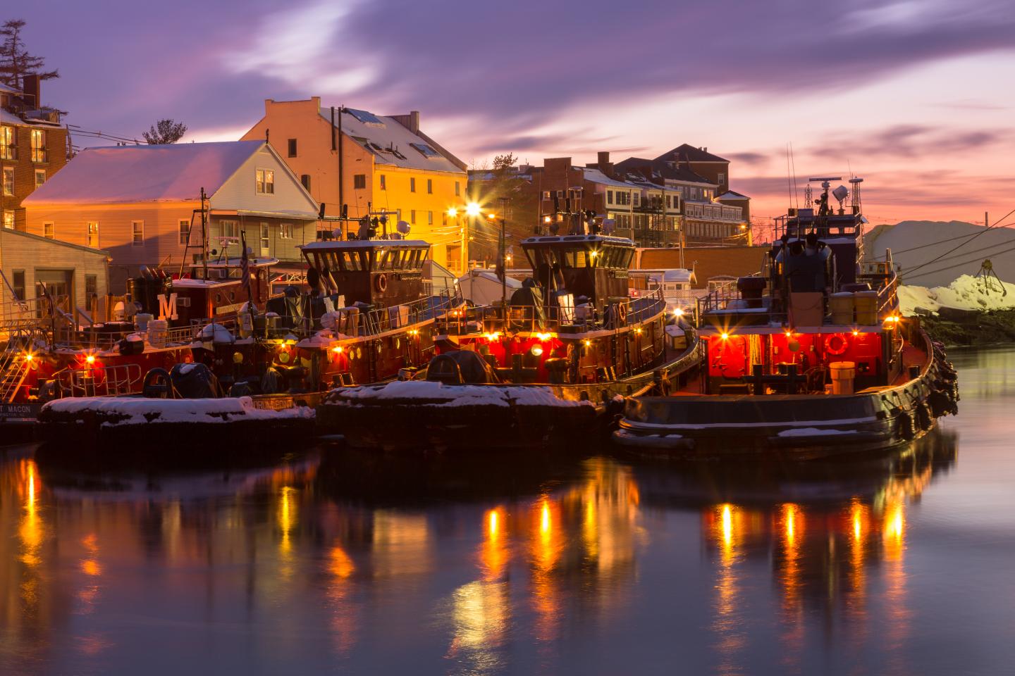 Portsmouth tugboats at dusk