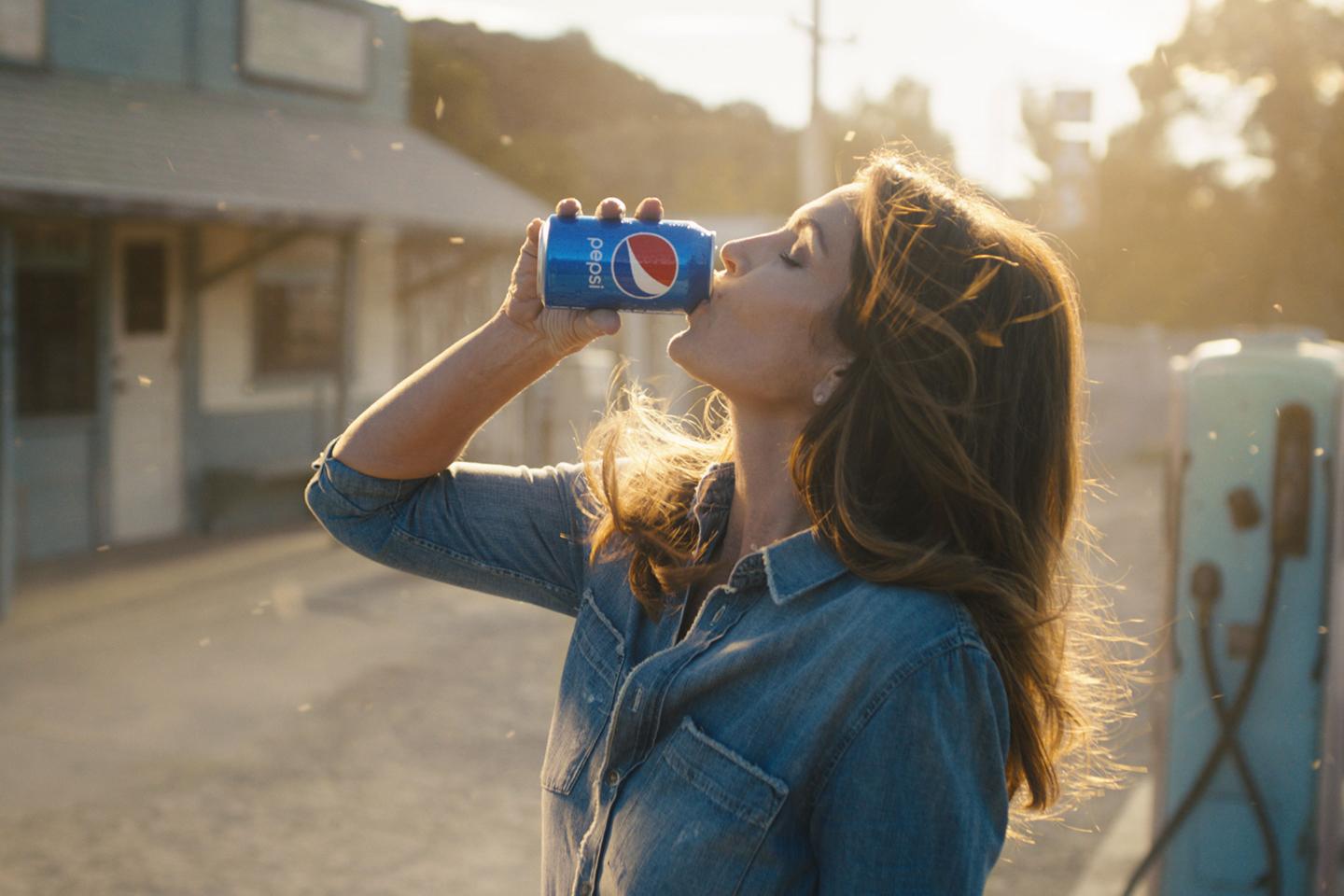 A still image from Pepsi's Super Bowl ad featuring Cindy Crawford. 
