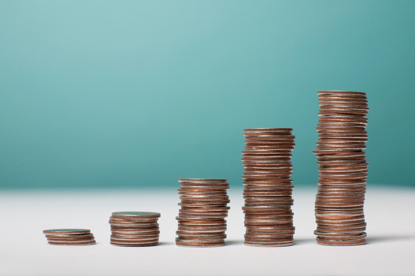 Studio shot of stacks of coins