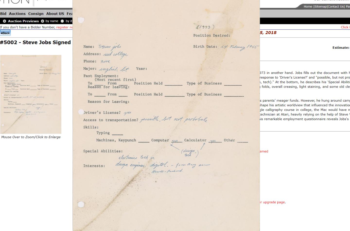 steve jobs job application
