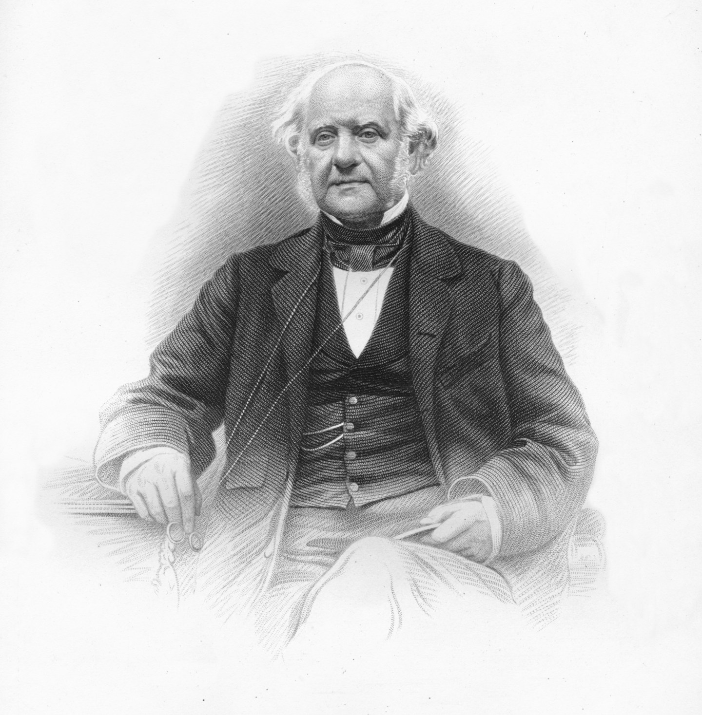 A black and white image of George Peabody, 1859