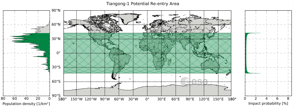 Tiangon 1 Re-entry map