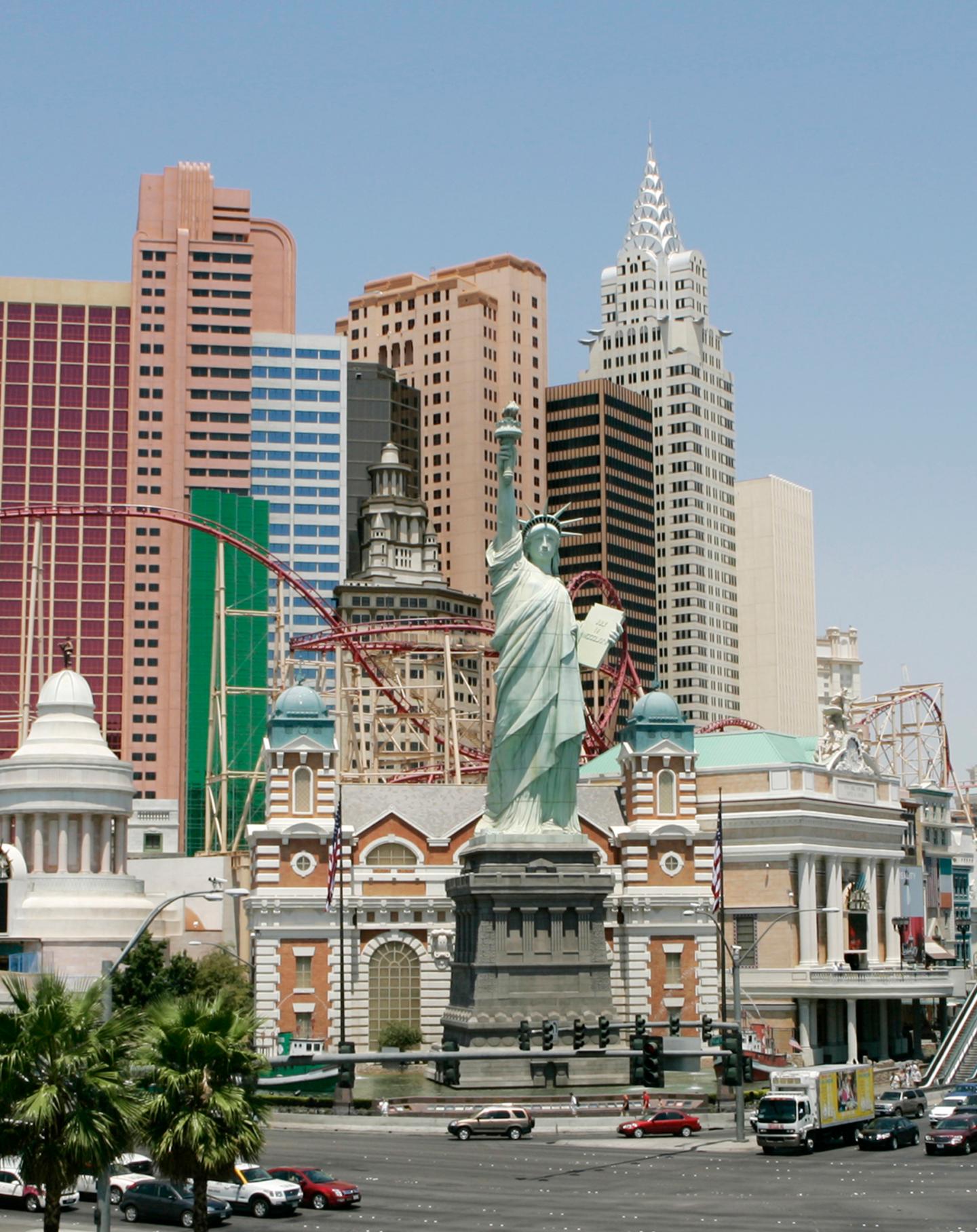 File photo shows a replica of the Statue of Liberty in front of the New York-New York hotel and casino in Las Vegas