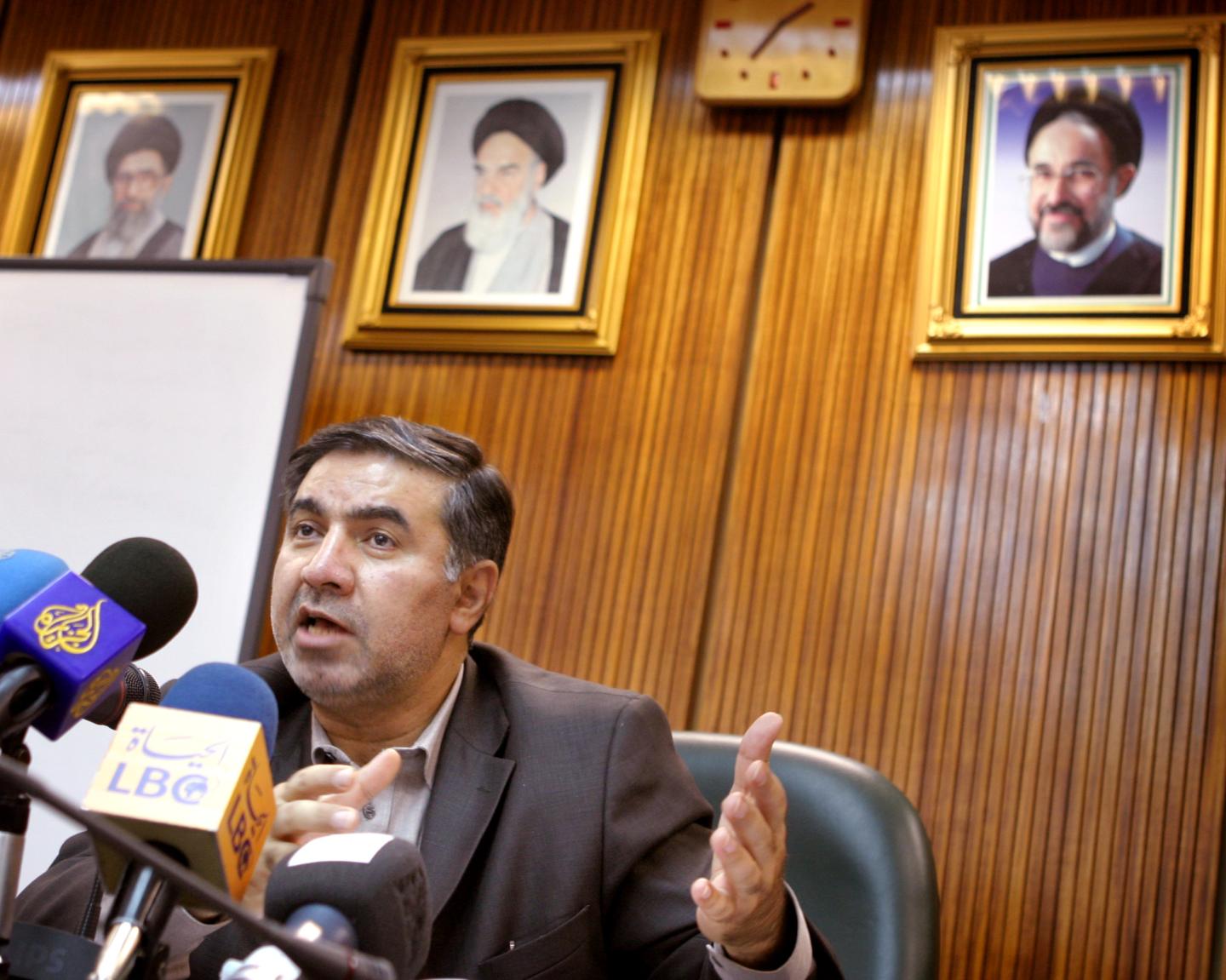 Iran's OPEC Governor Kazempour speaks to journalists at a news conference in Tehran.