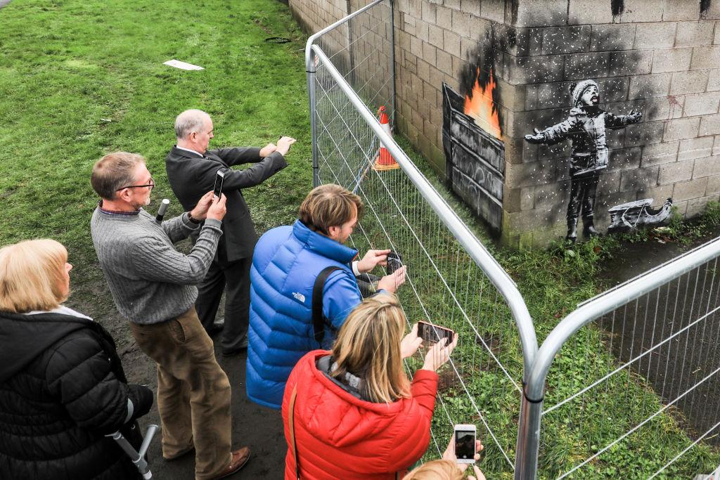 Banksy Appears On A Garage Wall In Port Talbot