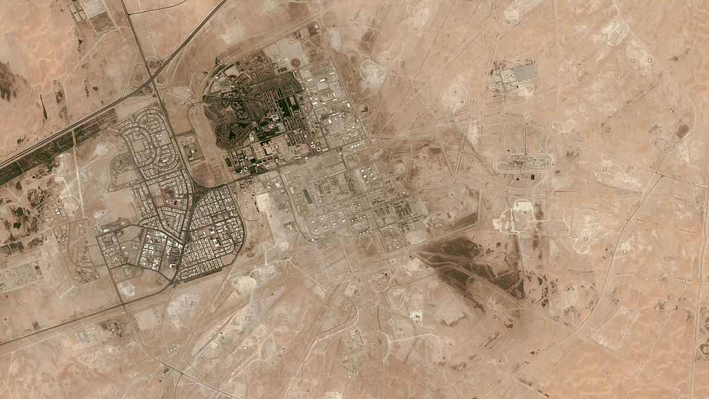 A satellite image of Abqaiq oil refinery, in Eastern Province, Saudi Arabia. The refinery was hit by a drone attack over the weekend.