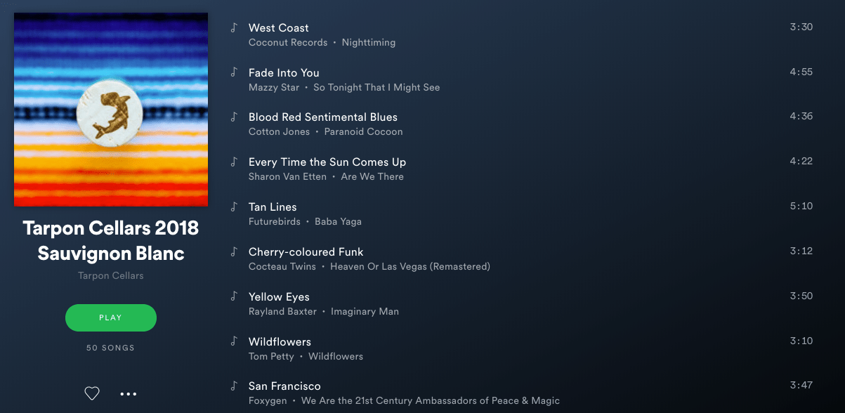 Tarpon Cellars-Spotify-SavBlanc Playlist