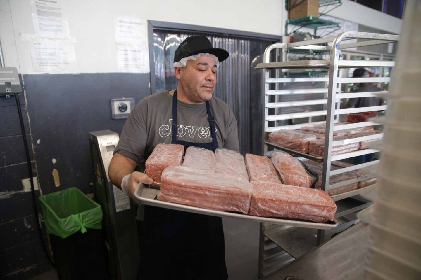 CAMBRIDGE, MA - JUNE 25: Frozen Impossible Foods soy-based vegan beef is prepared by Abby Hakmi at Clover Food Labs in Cambridge, MA on June 25, 2019. As the popularity of plant-based foods grows, keeping up with demand for one especially popular meat substitute is proving to be difficult - almost impossible. Some local restaurants that advertise the Impossible Burger havent been able to serve the product to customers lately because of a nationwide shortage of the beef alternative. Launched out of Redwood City, Calif., in 2011, Impossible Foods makes meat burgers from genetically engineered soy heme protein, which gives the patty a taste and texture that resembles beef. A spokeswoman for Impossible Foods said the burgers popularity has soared since the company introduced a new recipe in January, with revenue growing 50 percent so far this year. (Photo by Jonathan Wiggs/The Boston Globe via Getty Images)