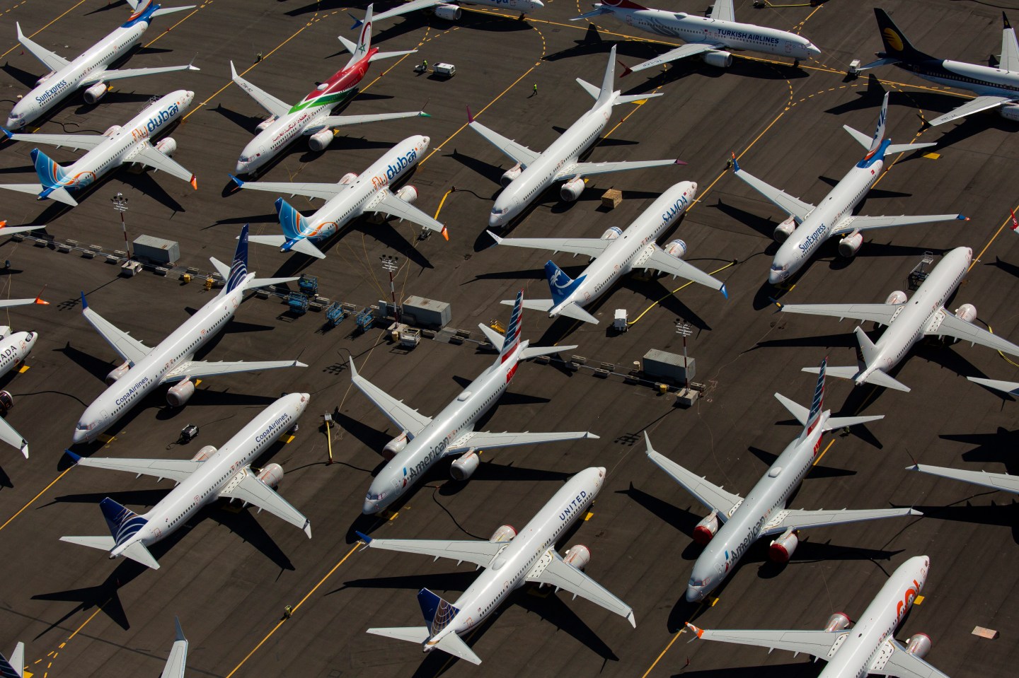 RENTON, WA - AUGUST 13: Boeing 737 MAX airplanes are seen parked on Boeing property near Boeing Field on August 13, 2019 in Seattle, Washington. (Photo by David Ryder/Getty Images)
