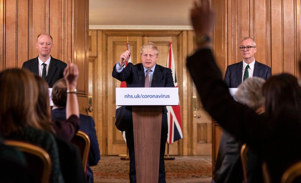 Boris Johnson Holds First Daily Public Update On Coronavirus Pandemic