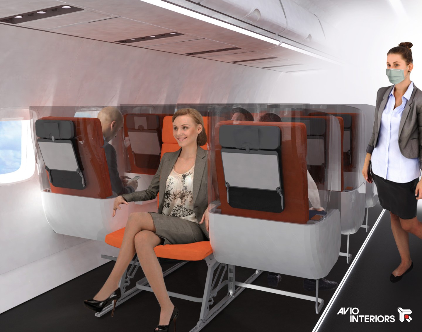 Aviointeriors' Janus Seat concept, which makes it easier to shield passengers from one another.