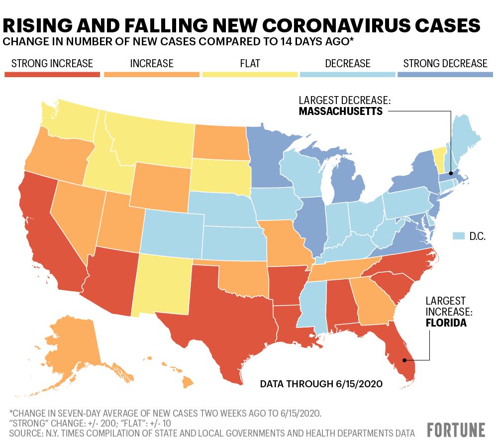 Map shows number of new Covid-19 cases by state
