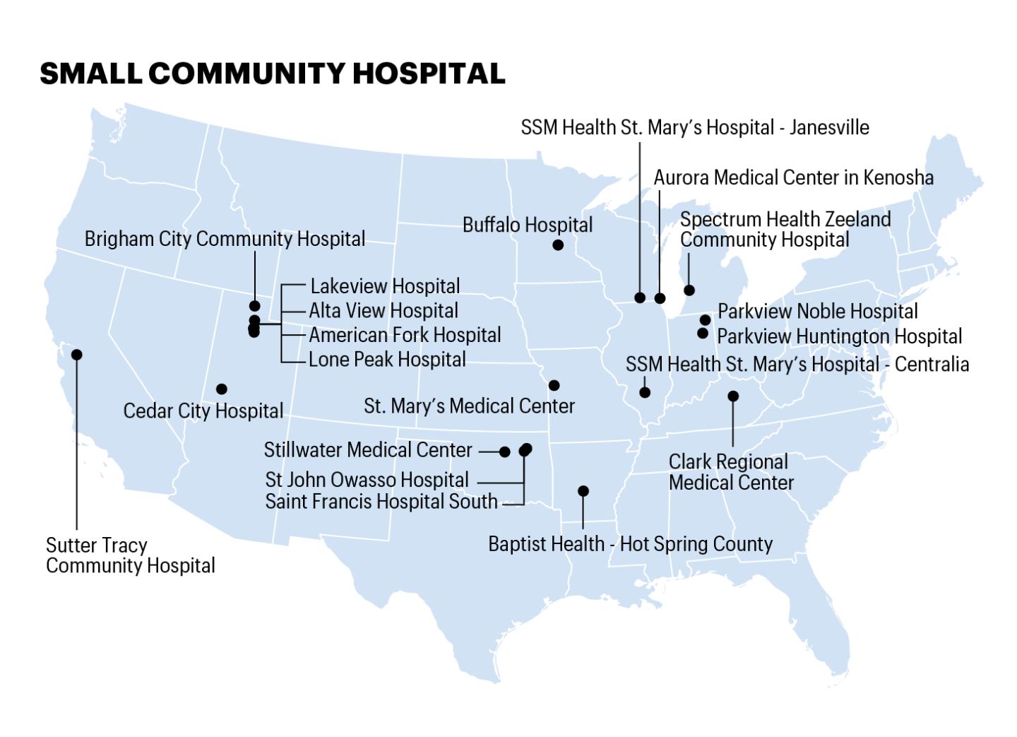 Map shows location of hospitals on the 100 top hospitals list