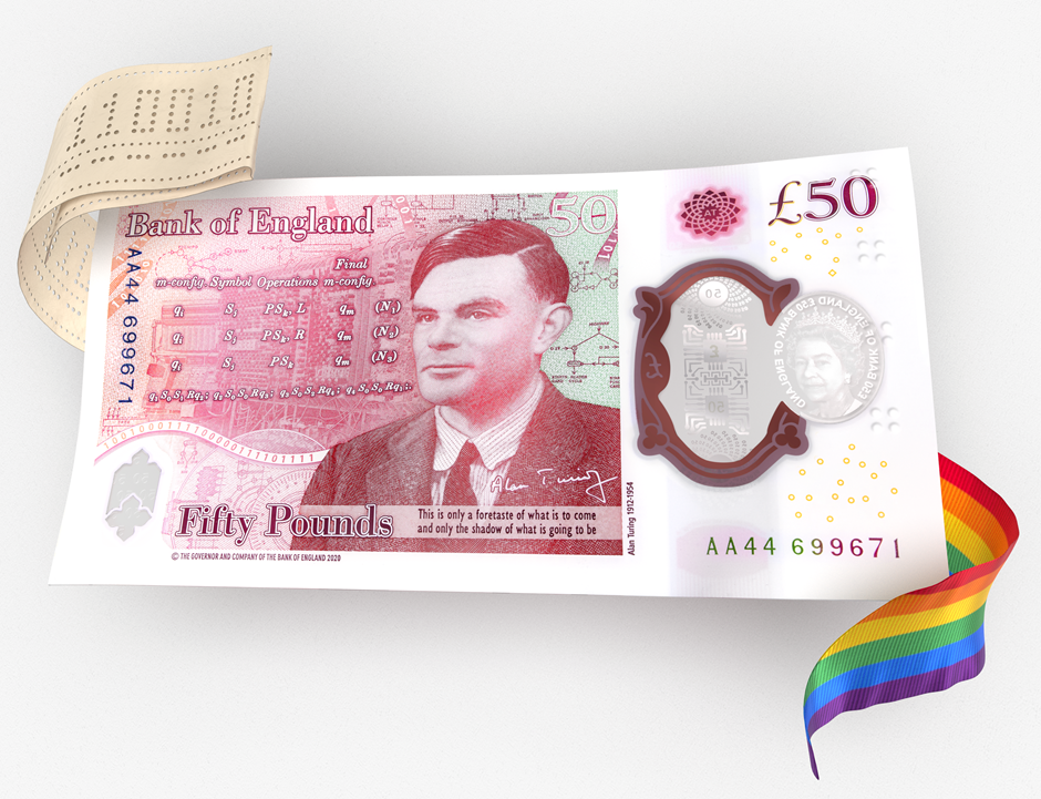 Bank of England illustration of new Alan Turing 50 pound banknote.