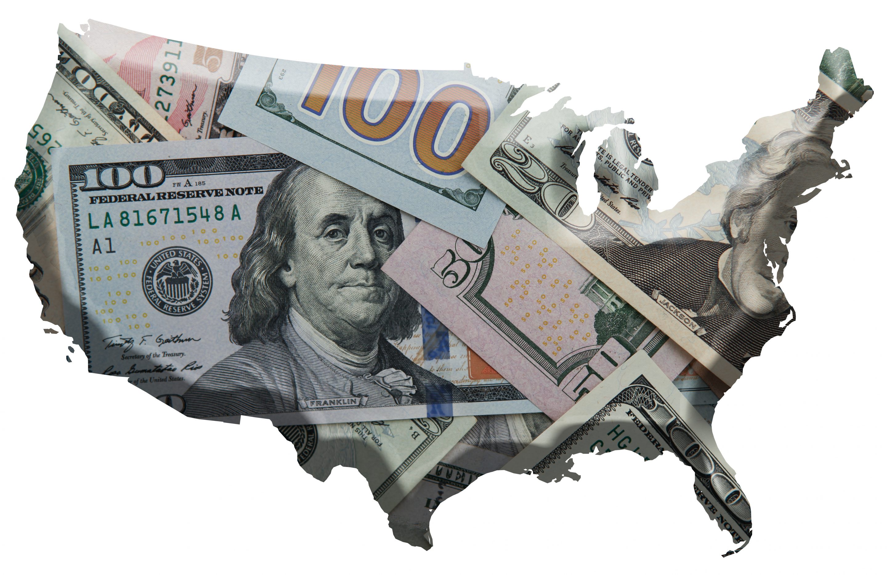 Dollars over U.S contour map