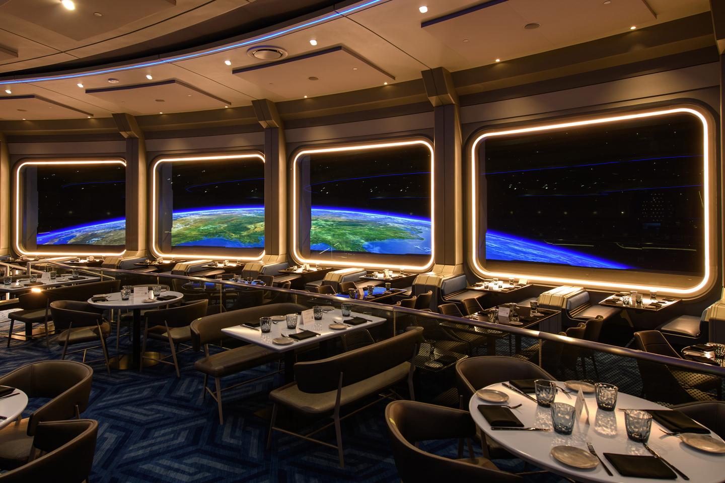 a restaurant with a view of Earth