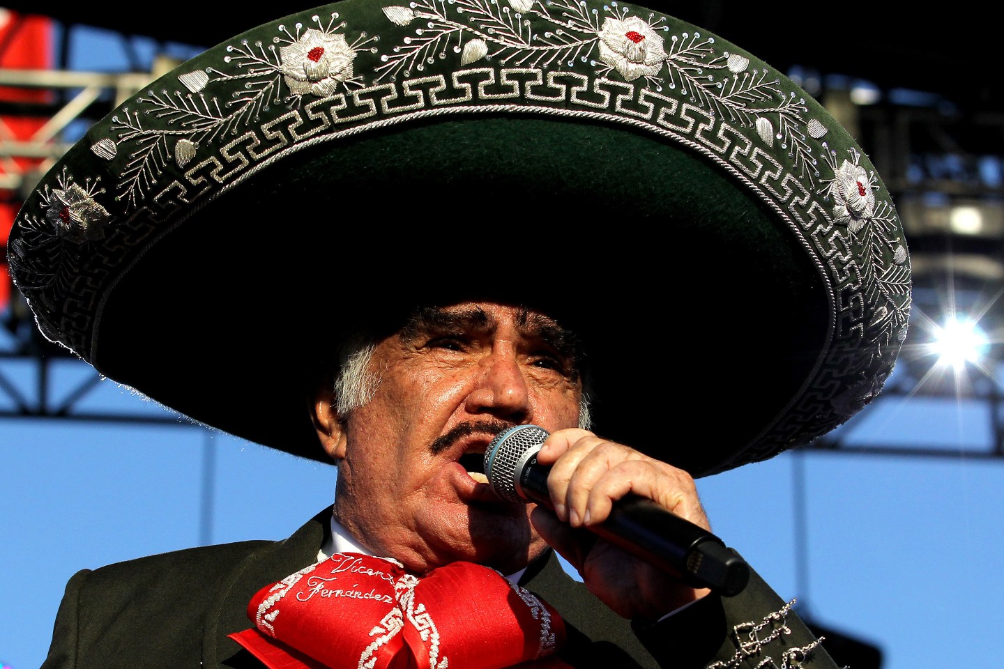 Mexican singer, actor and film producer Vicente Fernandez sings