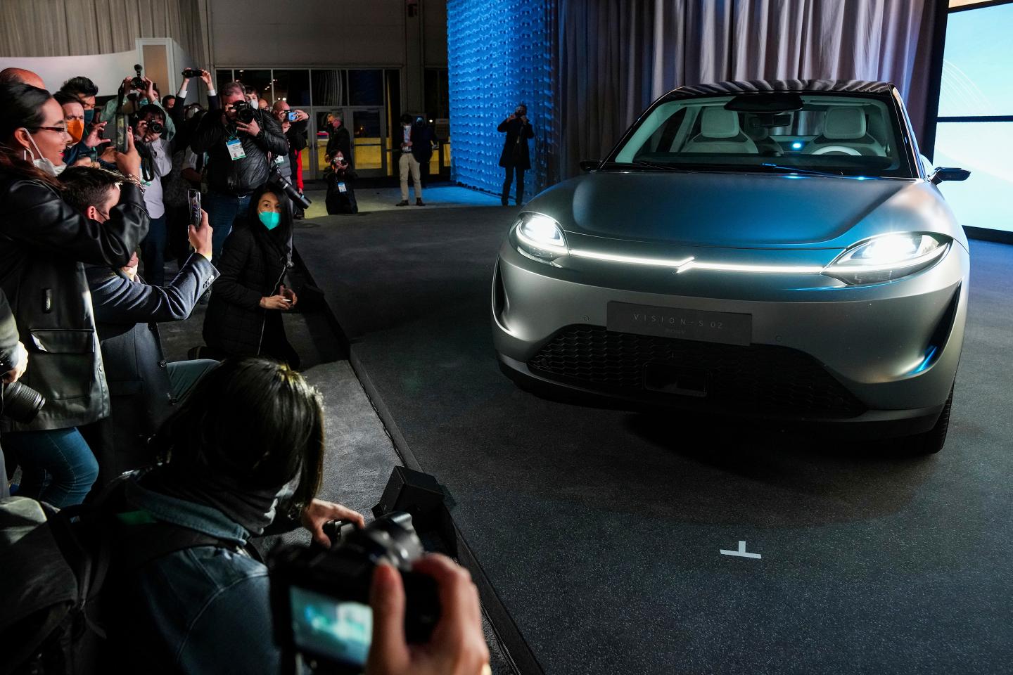 The Sony Vision-S 02 electric SUV is debuted during the Sony news conference.